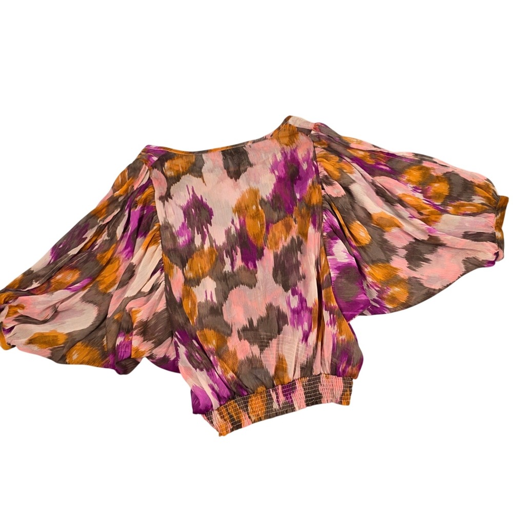 Vintage Y2K Myth Batwing Top Dolman Sleeve Smocked Waist Watercolor Blouse Large